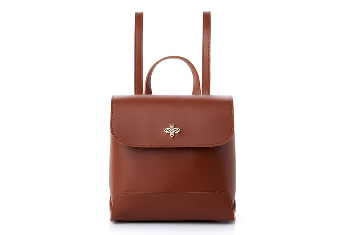 Lucky Bees Mochila de Cuero Color Tan con Bolsillo Interior 21 cm (L) x 11 cm (A) x 21 cm (H)