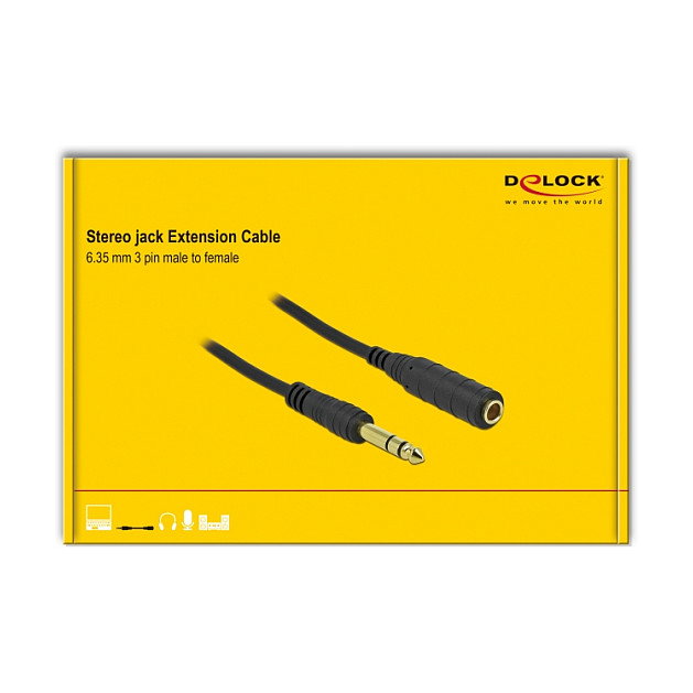 DeLOCK Cable de extensión de audio 6,35 mm 3 Pin Macho a Hembra 5 m Negro