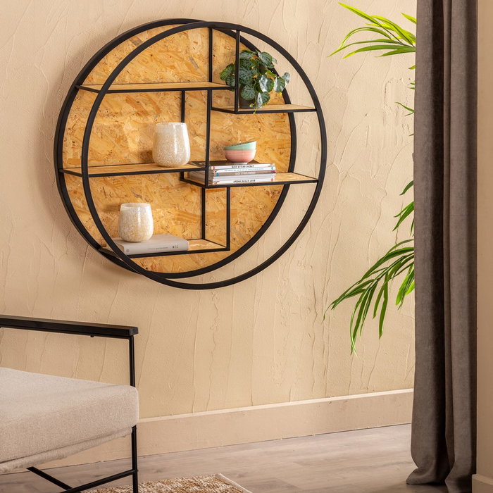 Estantería Pared Natural-Negro Dm-Metal 92 X 24 X 92 cm