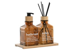 DKD Home Decor Set de Baño de 3 Piezas de Cristal y Bambú Ámbar