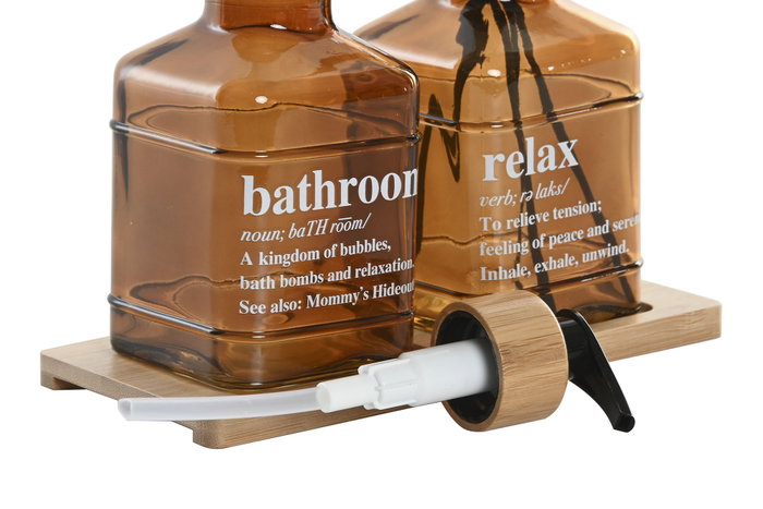 DKD Home Decor Set de Baño de 3 Piezas de Cristal y Bambú Ámbar