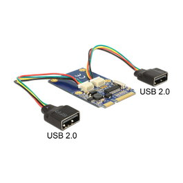 DeLOCK 95242 Tarjeta Mini PCIe a USB 2.0 Full Size con 2 Puertos Tipo-A, 0.48 Gbit/s, para Windows 7/8/8.1