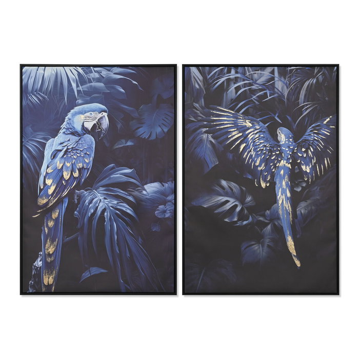 DKD Home Decor Cuadro Lienzo Papagayo Dorado Surtido de 2 Piezas