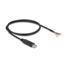 DeLOCK Cable adaptador USB 2.0 Tipo-A a serie RS-485 con 3 extremos de cable abiertos, 1 m, Negro