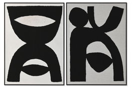 DKD Home Decor Cuadro Madera Lienzo Abstracto 2 Piezas Beige y Negro