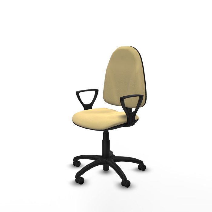 Silla de oficina Algarra con mecanismo Contacto permanente básico tapizada con Similpiel color Crema. Equipada con Base poliamida negra, Brazos fijos y Ruedas de parqué Silla de oficina Algarra con mecanismo Contacto permanente básico tapizada con Similpiel color Crema. Equipada con Base poliamida negra, Brazos fijos y Ruedas de parqué