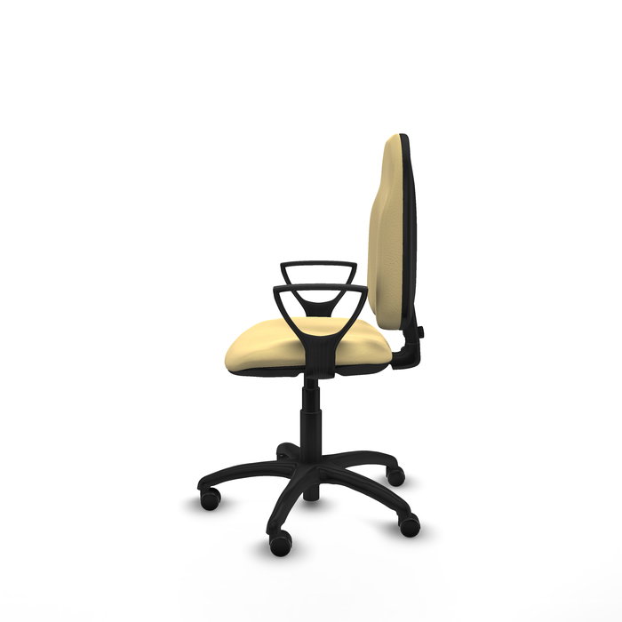 Silla de oficina Algarra con mecanismo Contacto permanente básico tapizada con Similpiel color Crema. Equipada con Base poliamida negra, Brazos fijos y Ruedas de parqué Silla de oficina Algarra con mecanismo Contacto permanente básico tapizada con Similpiel color Crema. Equipada con Base poliamida negra, Brazos fijos y Ruedas de parqué