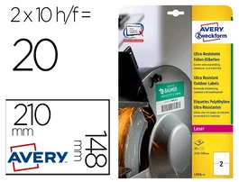 Avery Etiquetas Adhesivas de Polietileno Blanco Permanente para Láser 210x148 mm