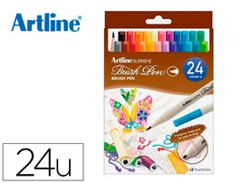 Artline Rotulador Supreme Brush Punta Pincel Base Agua Trazo Fino Bolsa 24 Unidades Colores Surtidos