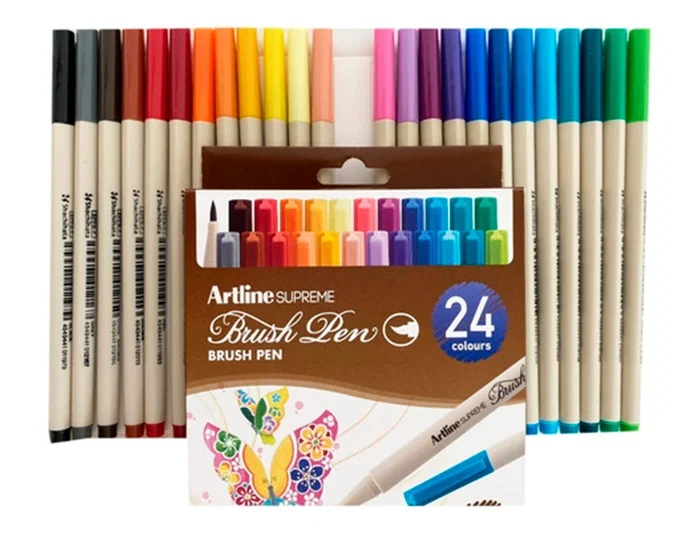 Artline Rotulador Supreme Brush Punta Pincel Base Agua Trazo Fino Bolsa 24 Unidades Colores Surtidos