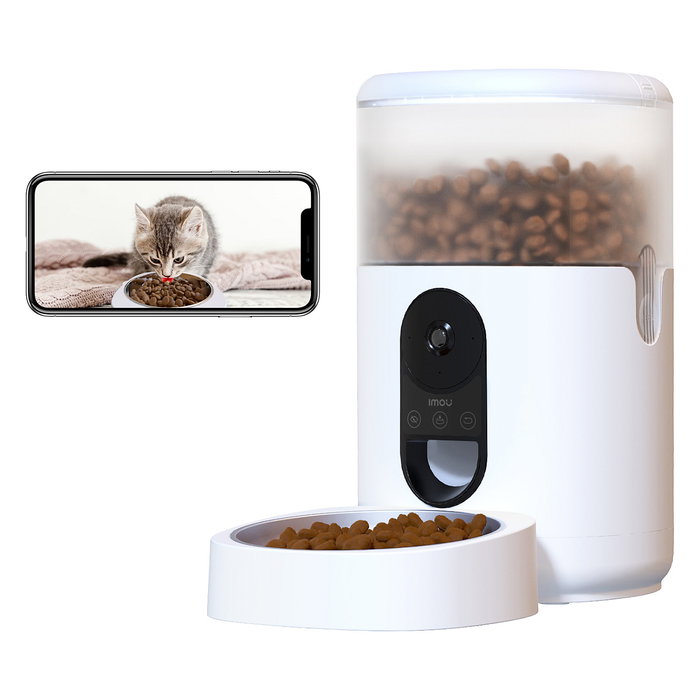Imou PF1 Comedero Automático Inteligente para Mascotas con Cámara, 4L, Acero Inoxidable, Blanco, WiFi, para Gatos y Perros