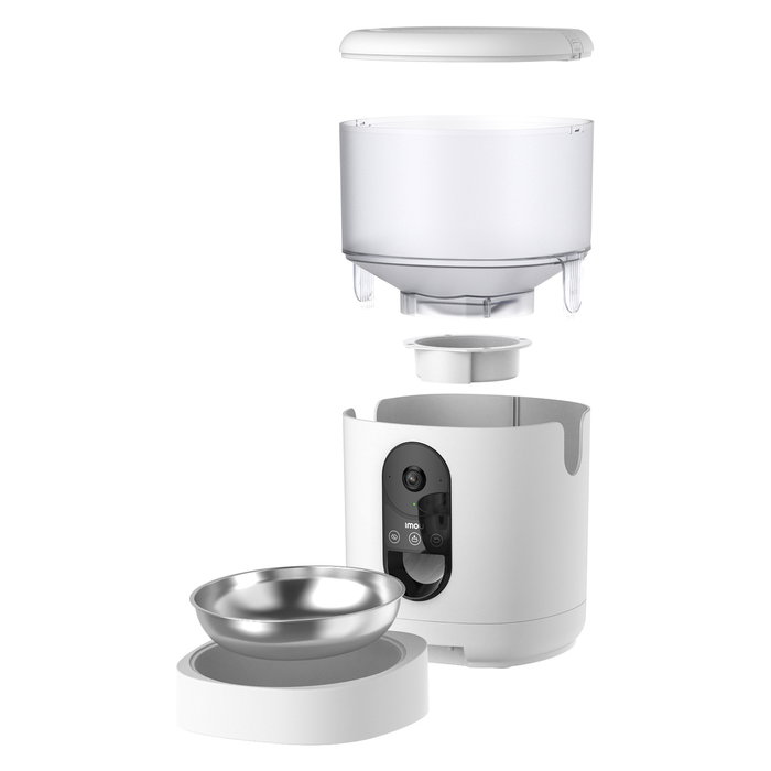 Imou PF1 Comedero Automático Inteligente para Mascotas con Cámara, 4L, Acero Inoxidable, Blanco, WiFi, para Gatos y Perros