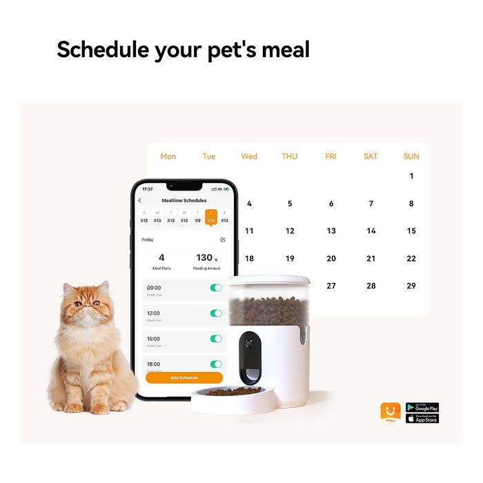 Imou PF1 Comedero Automático Inteligente para Mascotas con Cámara, 4L, Acero Inoxidable, Blanco, WiFi, para Gatos y Perros