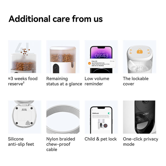 Imou PF1 Comedero Automático Inteligente para Mascotas con Cámara, 4L, Acero Inoxidable, Blanco, WiFi, para Gatos y Perros