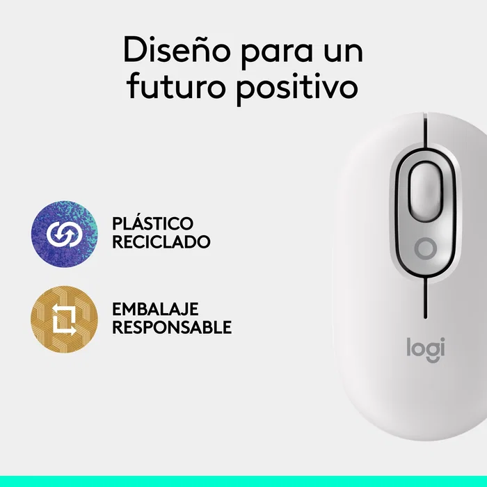 Logitech POP Mouse Ratón Inalámbrico Bluetooth 910-007411 Ambidiestro, Silencioso, con Botones Programables y SmartWheel, Tecnología Easy-Switch para 3 Dispositivos, Color Blanco