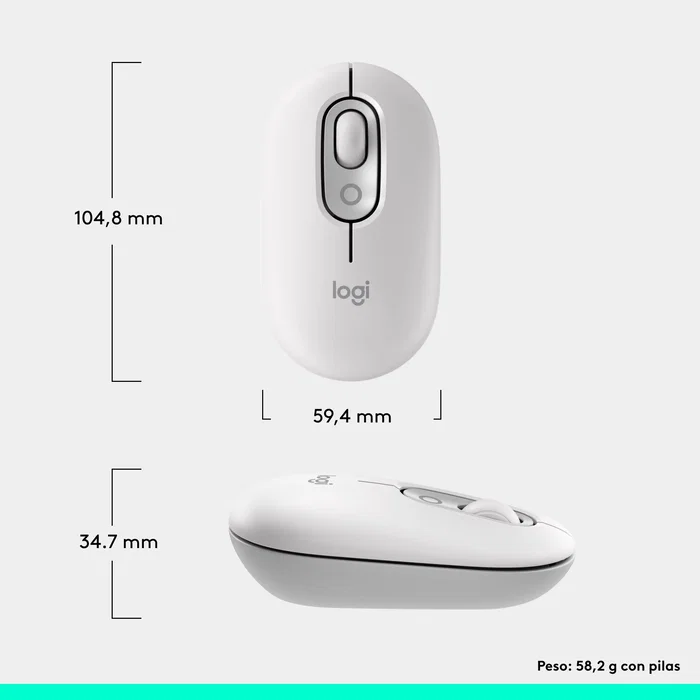 Logitech POP Mouse Ratón Inalámbrico Bluetooth 910-007411 Ambidiestro, Silencioso, con Botones Programables y SmartWheel, Tecnología Easy-Switch para 3 Dispositivos, Color Blanco