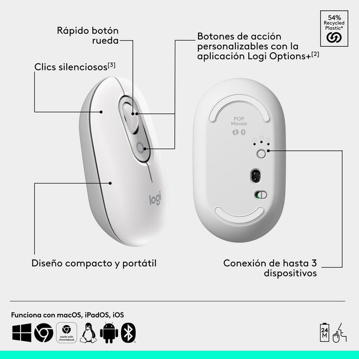 Logitech POP Mouse Ratón Inalámbrico Blanco 910-007411 Logitech POP Mouse Ratón Inalámbrico Blanco 910-007411