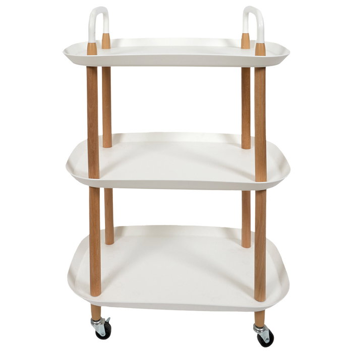 Home Deco Factory Mesa Camarera Kaleo Blanca Essentiel con Ruedas y Tres Bandejas
