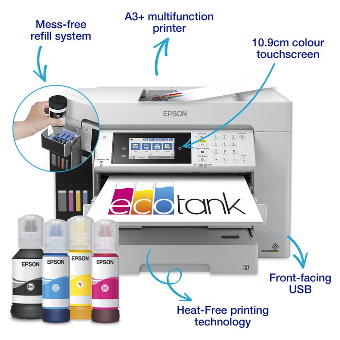 Epson EcoTank Pro ET-16685 Impresora Multifunción A3 de Tinta Color, WiFi, Ethernet, Impresión, Escaneo, Copia y Fax, Duplex Automático, Blanco