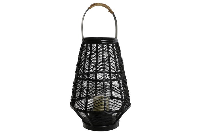 DKD Home Decor Portavela Colonial Negro Metal y Ratan 27.5 x 27.5 x 40 cm