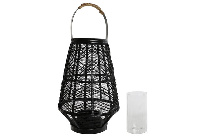 DKD Home Decor Portavela Colonial Negro Metal y Ratan 27.5 x 27.5 x 40 cm