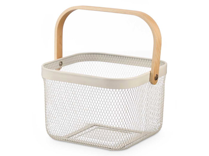 Kinvara Cesta Cuadrada con Asa, Color Crema, 26.5x18x26 cm (Asa 30 cm) (Set de 12)