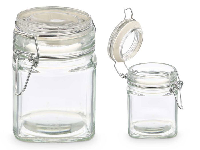 Vivalto Tarro Cristal Cuadrado Cierre Hermético 200ml Transparente 9.5x9.5x6.5 cm (Set de 24)