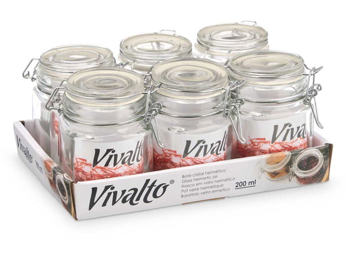Vivalto Tarro Cristal Cuadrado Cierre Hermético 200ml Transparente 9.5x9.5x6.5 cm (Set de 24)