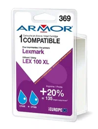 Armor Multipack de 2 Cartuchos de Tinta Cian Compatible con Lexmark 100XL K10188R1