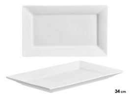 Vessia Bandeja de Porcelana Rectangular Blanca, 34.5 cm de Ancho x 20.5 cm de Largo x 2.5 cm de Alto (Set de 12)