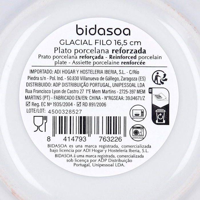 Plato Pan Porcelana Glacial Filo Bidasoa 16,5 cm