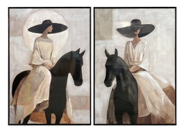 DKD Home Decor Cuadro Lienzo 70x3,5x100 Caballo Sombrero Surtido de 2 unidades