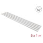 DeLOCK Canaleta para cables autoadhesiva con tapa deslizante 15 x 10 mm, 1 m, Pack de 5, Blanco