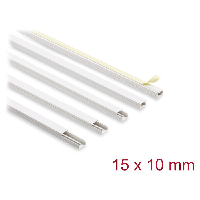 DeLOCK Canaleta para cables autoadhesiva con tapa deslizante 15 x 10 mm, 1 m, Pack de 5, Blanco DeLOCK Canaleta para cables autoadhesiva con tapa deslizante 15 x 10 mm, 1 m, Pack de 5, Blanco