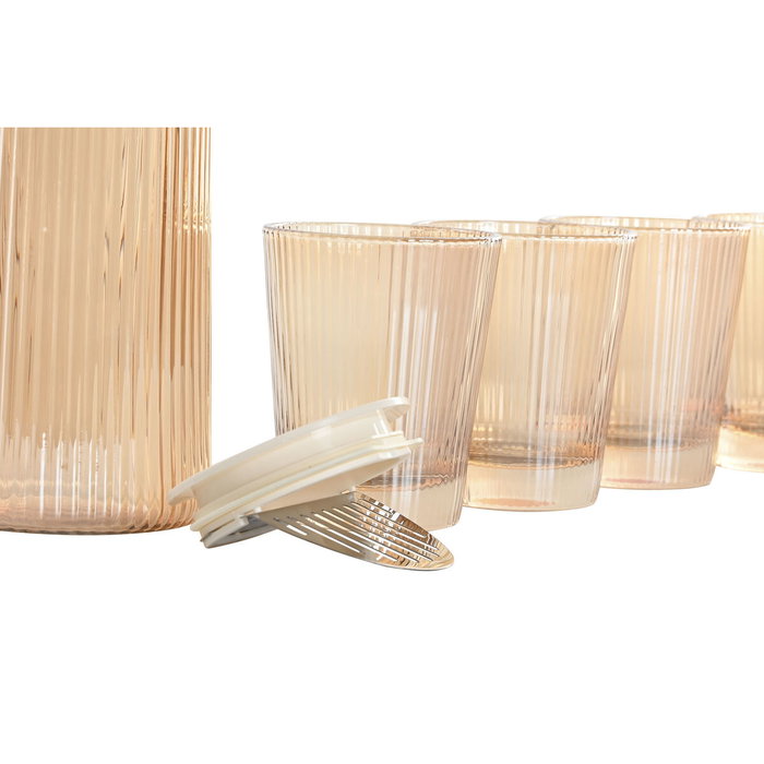 DKD Home Decor Set de Jarra de 1,25L y 5 Vasos de Borosilicato Ámbar