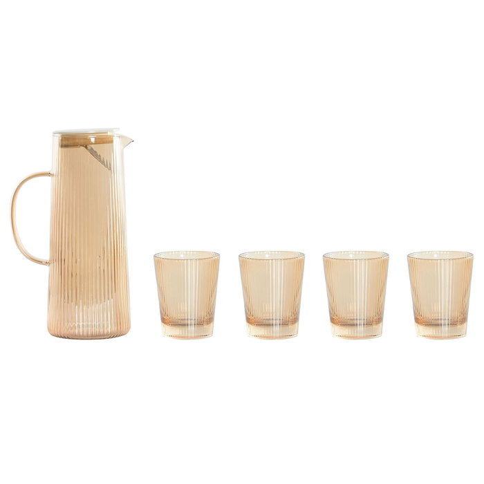 DKD Home Decor Set de Jarra de 1,25L y 5 Vasos de Borosilicato Ámbar
