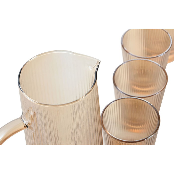 DKD Home Decor Set de Jarra de 1,25L y 5 Vasos de Borosilicato Ámbar