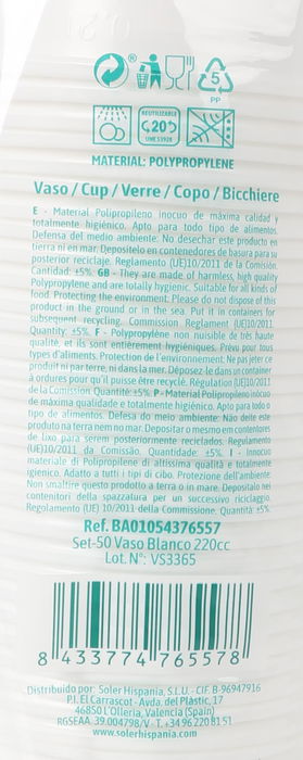 Algon - Set de 50 Vasos Blancos Desechables de 220 cc / 6.9 cm x 9.7 cm (18 Unidades)