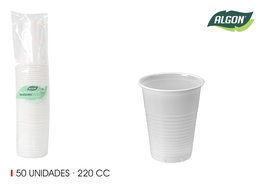 Algon - Set de 50 Vasos Blancos Desechables de 220 cc / 6.9 cm x 9.7 cm (18 Unidades)