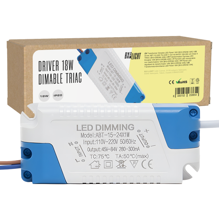 BX3 LIGHT Driver LED ABT-15-24W 24W Potencia Regulable TRIAC 280-300mA 45-84VDC Clase II
