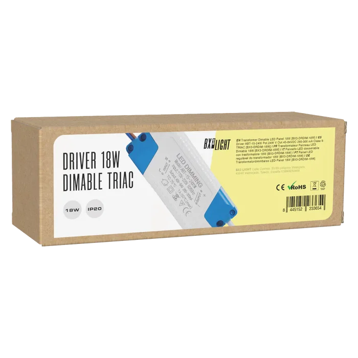 BX3 LIGHT Driver LED ABT-15-24W, 24W, salida 45-84VDC, 280-300mA, regulación TRIAC, Clase II BX3-DRDIM-18W