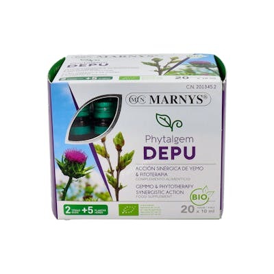 MARNYS Phytalgem Depu 20 Viales - Complemento Alimenticio Depurativo y Detox con Cardo Mariano, Desmodium y Rábano Negro Ecológicos MARNYS Phytalgem Depu 20 Viales - Complemento Alimenticio Depurativo y Detox con Cardo Mariano, Desmodium y Rábano Negro Ecológicos