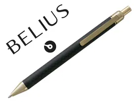 Belius Boligrafo Potsdam Negro y Dorado Cuerpo Fibra Carbon Tinta Gel Azul en Estuche