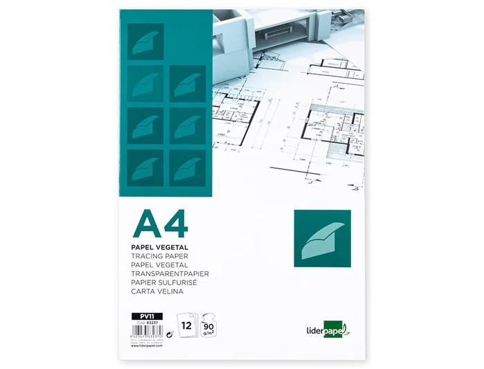 Liderpapel Papel vegetal A4 90gr 210x297mm sobre de 12 hojas Liderpapel Papel vegetal A4 90gr 210x297mm sobre de 12 hojas
