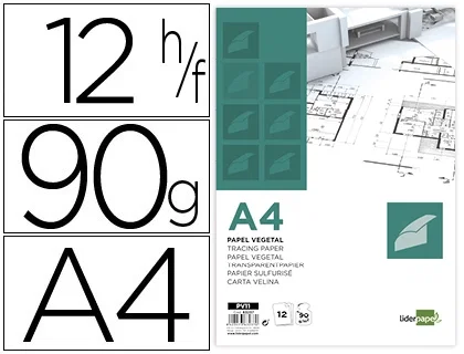 Liderpapel Papel vegetal A4 90gr 210x297mm sobre de 12 hojas Liderpapel Papel vegetal A4 90gr 210x297mm sobre de 12 hojas