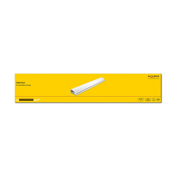 DeLOCK Canaleta Cable PVC 63x28 mm, Largo 400 mm, 2 Piezas Blanco, para Montaje Bajo Mesa