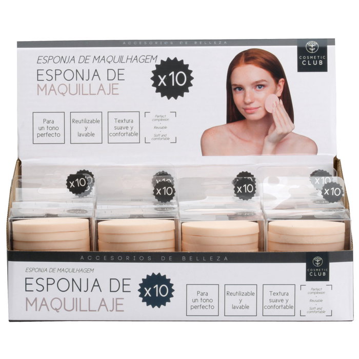 Cosmetic Club Juego de 10 Esponjas de Maquillaje Reutilizables y Lavables para Aplicación Perfecta