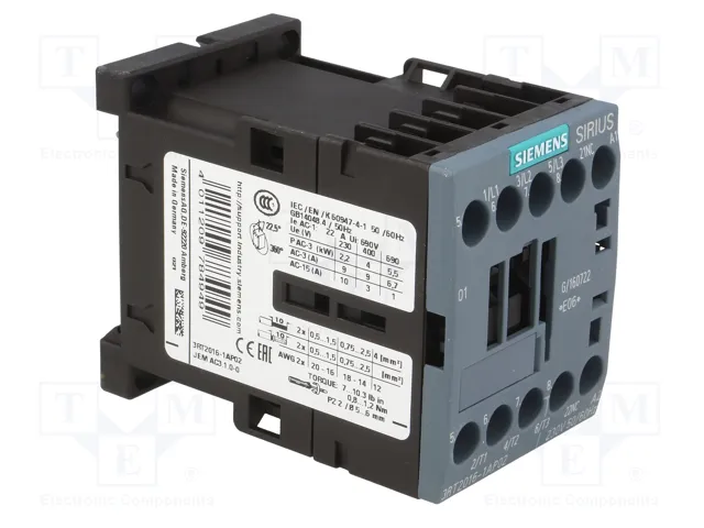 Siemens 3RT20161AP02 Contactor AC-3 4kW/400V 230VAC 3p S00
