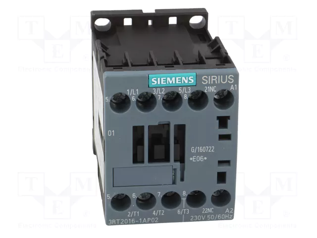 Siemens 3RT20161AP02 Contactor AC-3 4kW/400V 230VAC 3p S00