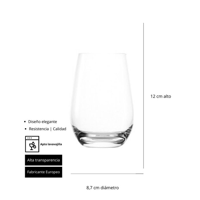 Summa Vaso Transparente de Cristal, 47 cl, 120 mm de Alto, Borde Fino (Set de 6)